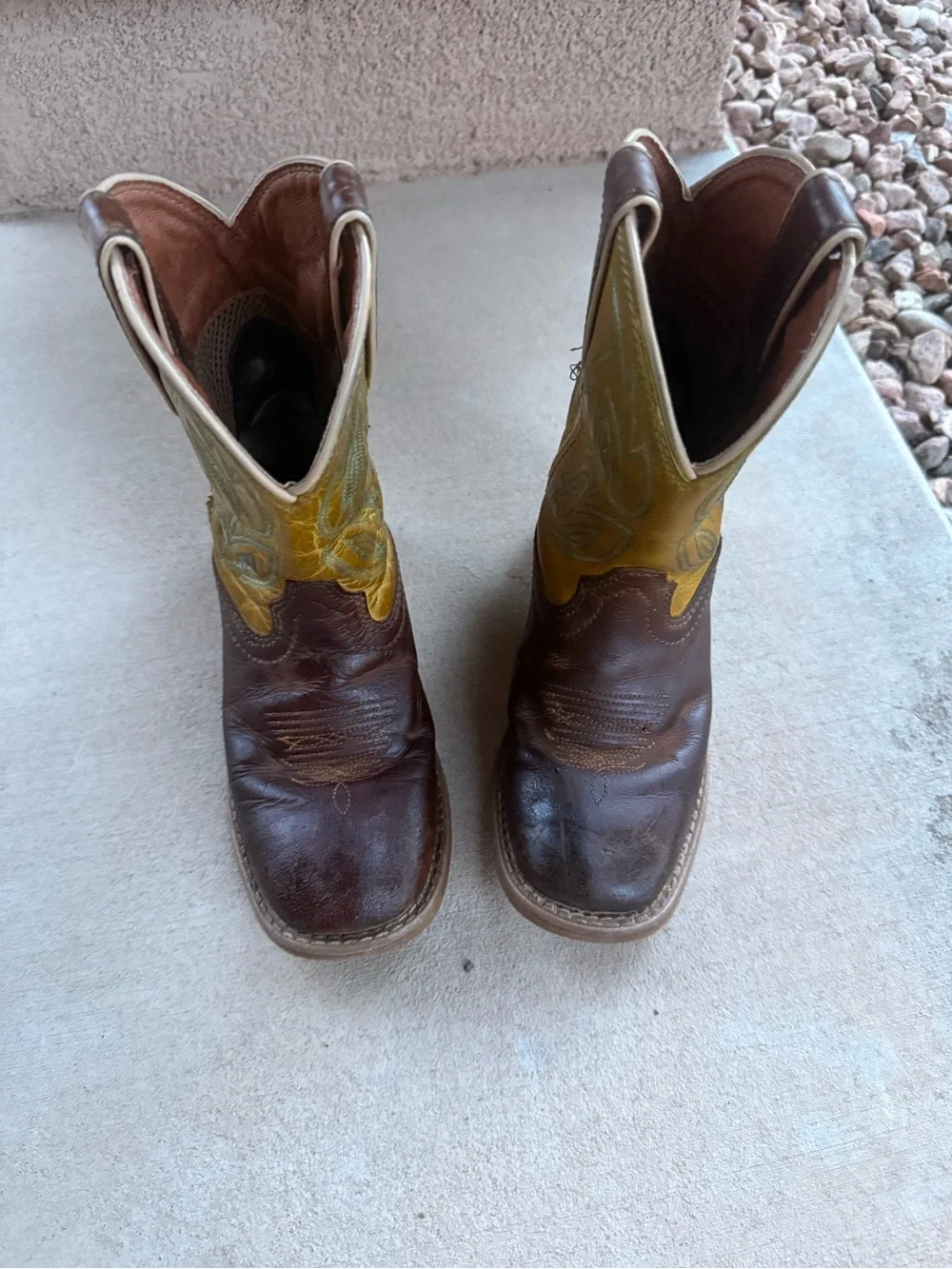 Justin Boots Two-Tone Brown and Yellow Kids Western Cowboy Boots